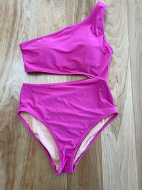 J. Crew Large One-shoulder Cut Out High Waist Monokini Pink Swimsuit